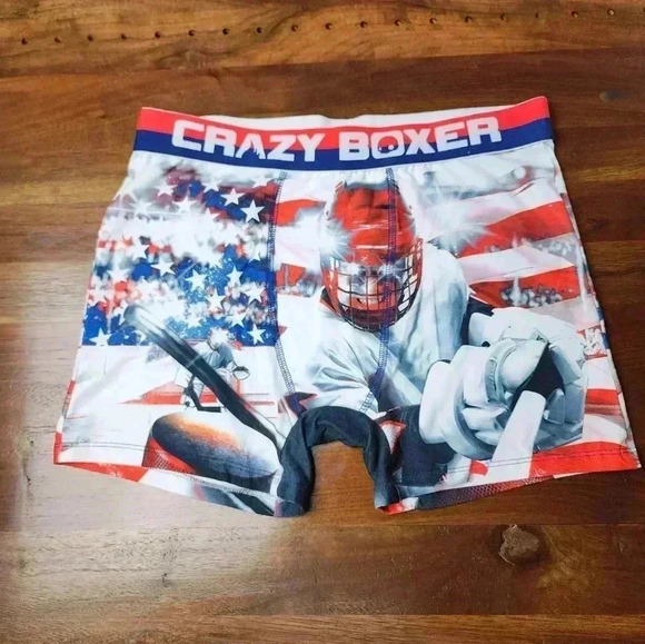NWOT deadstock Crazy Boxer Hockey patriotic theme US flag. Large - Picture 1 of 4